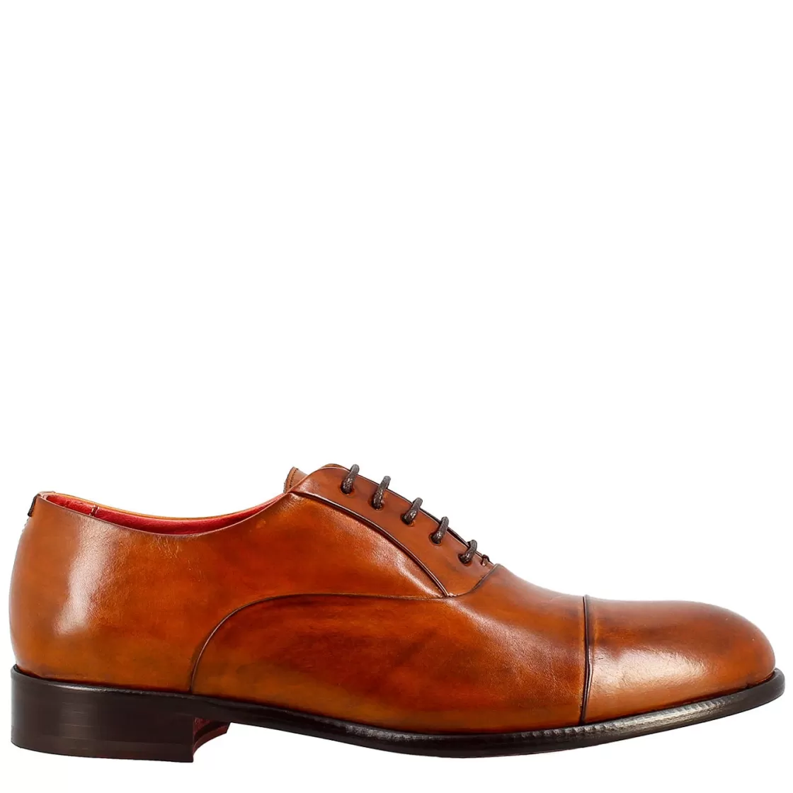 Clearance Leonardo Shoes Oxford Elegante Da Uomo In Pelle E Fodera Rossa Marrone