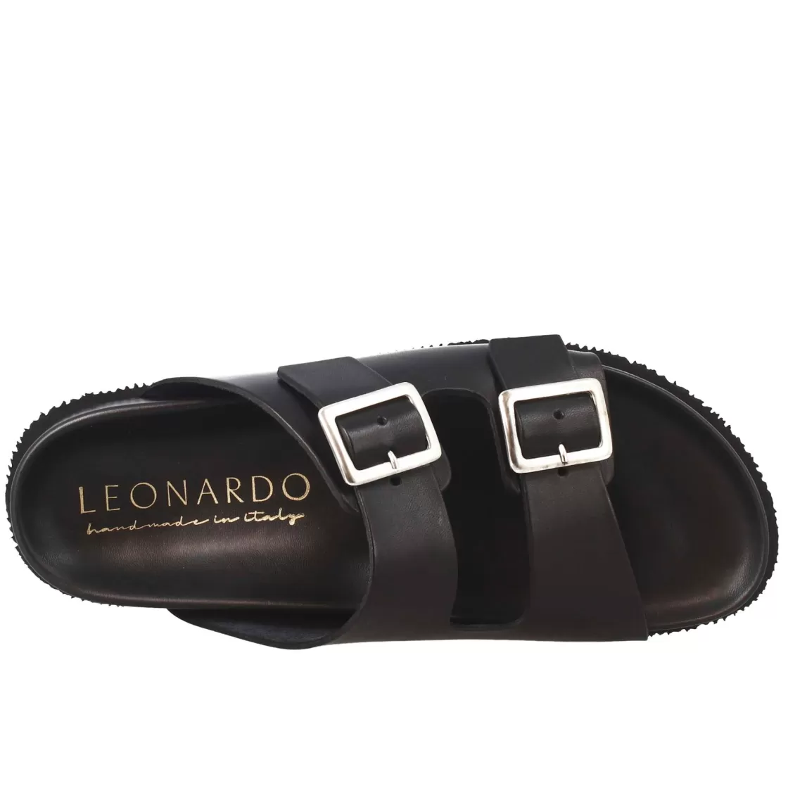New Leonardo Shoes Sandali Doppia Fibbia Neri Da Uomo In Pelle Aperti Dietro Nero