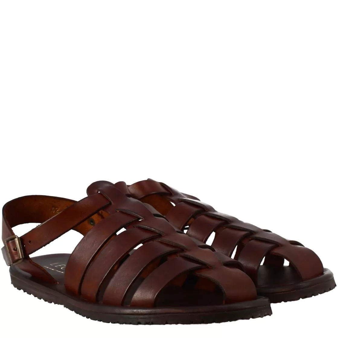 Sale Leonardo Shoes Sandali Francescani Da Uomo Fatti A Mano In Pelle Con Cinturino Alla Caviglia Marrone
