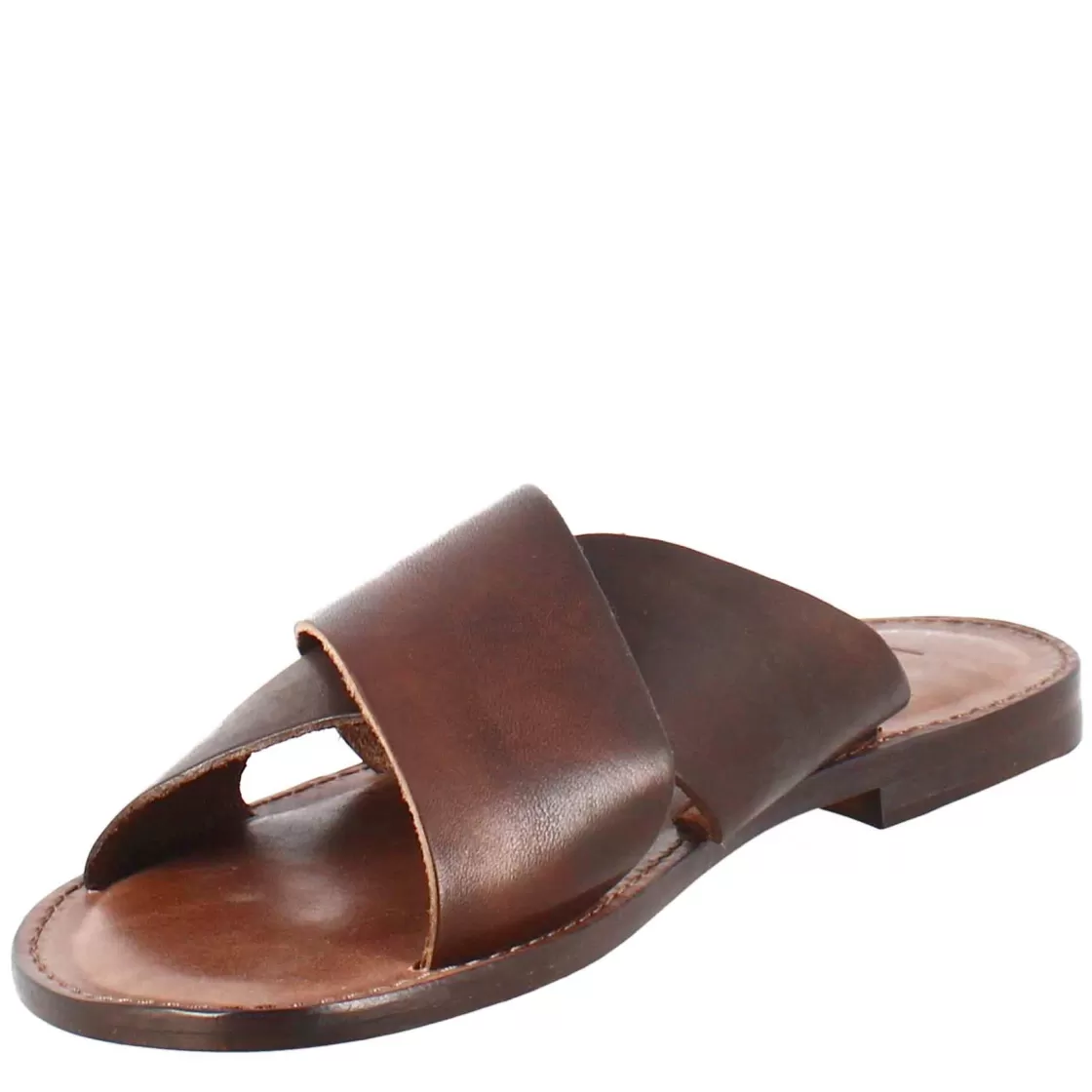 Sale Leonardo Shoes Sandali Gladiatore Da Uomo In Pelle Color Marrone