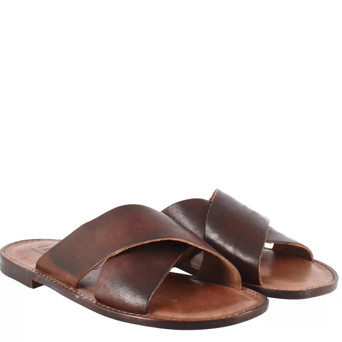 Sale Leonardo Shoes Sandali Gladiatore Da Uomo In Pelle Color Marrone