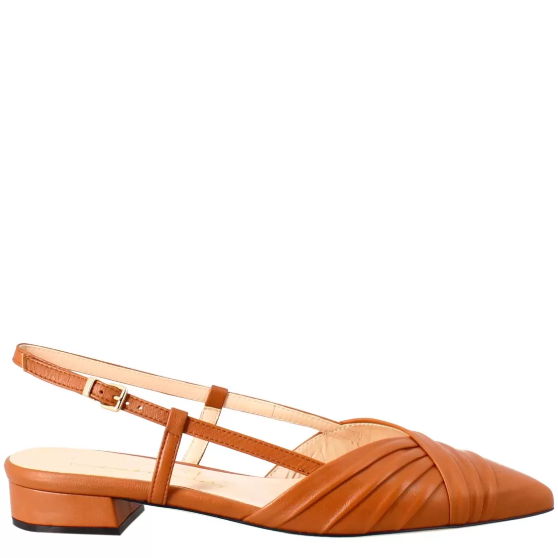 Store Leonardo Shoes Sandalo Chiuso Tacco Medio Da Donna A Punta In Pelle Plissè Colore Marrone