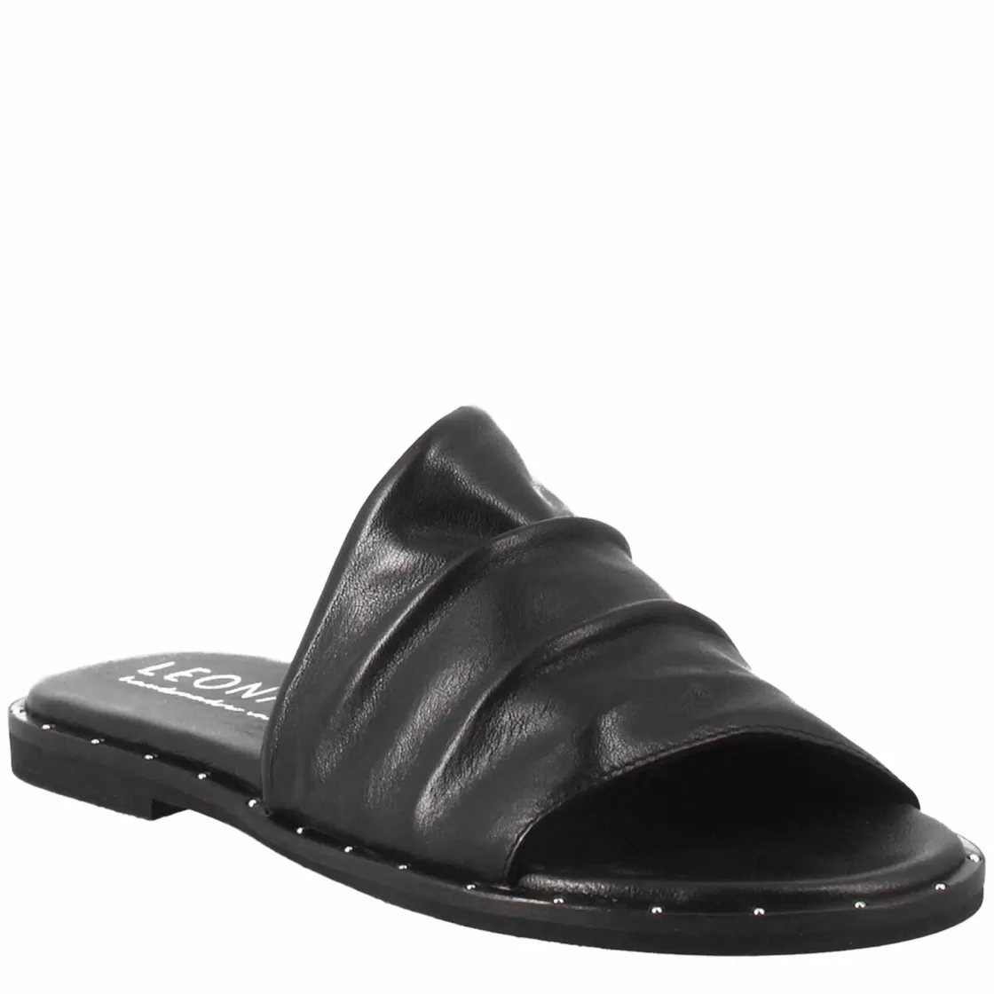 New Leonardo Shoes Sandalo Da Donna A Fascia In Pelle Nero