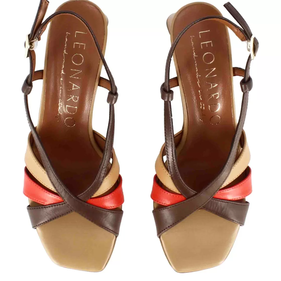 Flash Sale Leonardo Shoes Sandalo Da Donna Classico In Pelle Colore Con Fasce Multicolore Marrone Chiaro