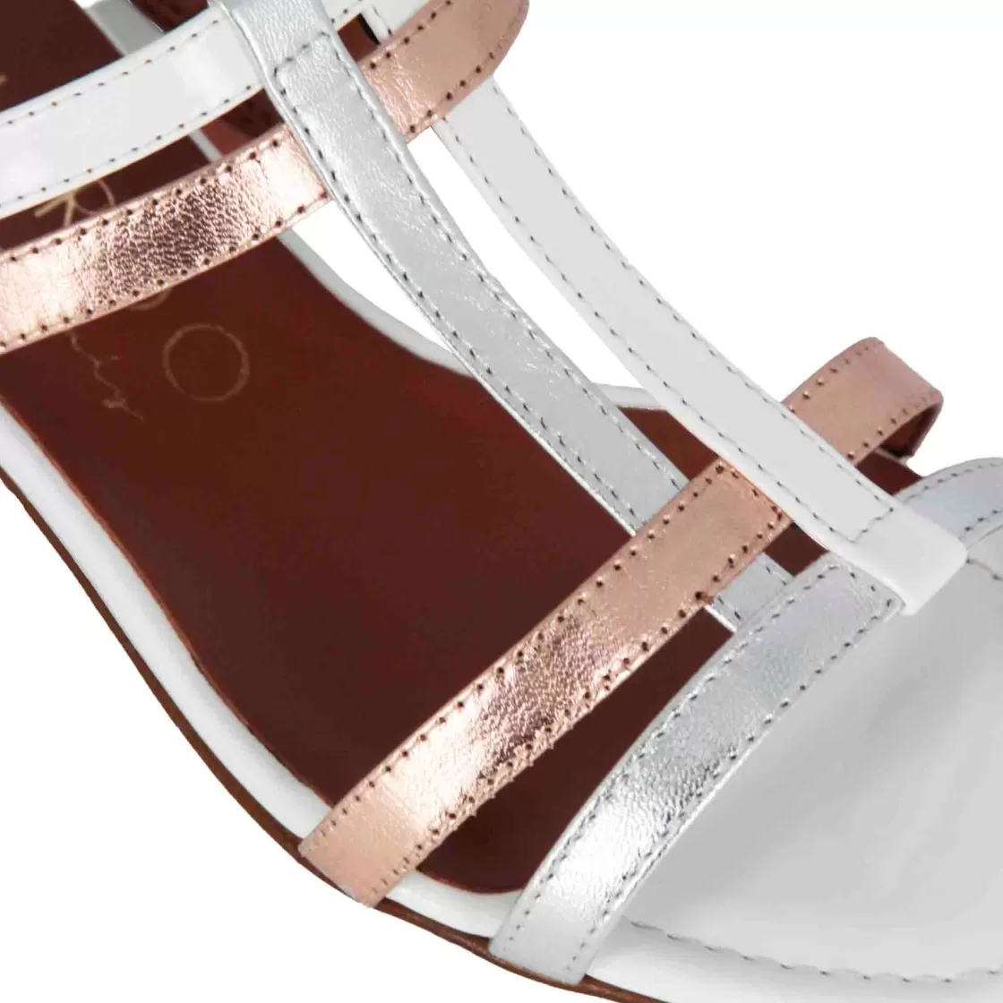 Clearance Leonardo Shoes Sandalo Da Donna Con Fasce In Pelle Verniciata Colore E Argento Bianco