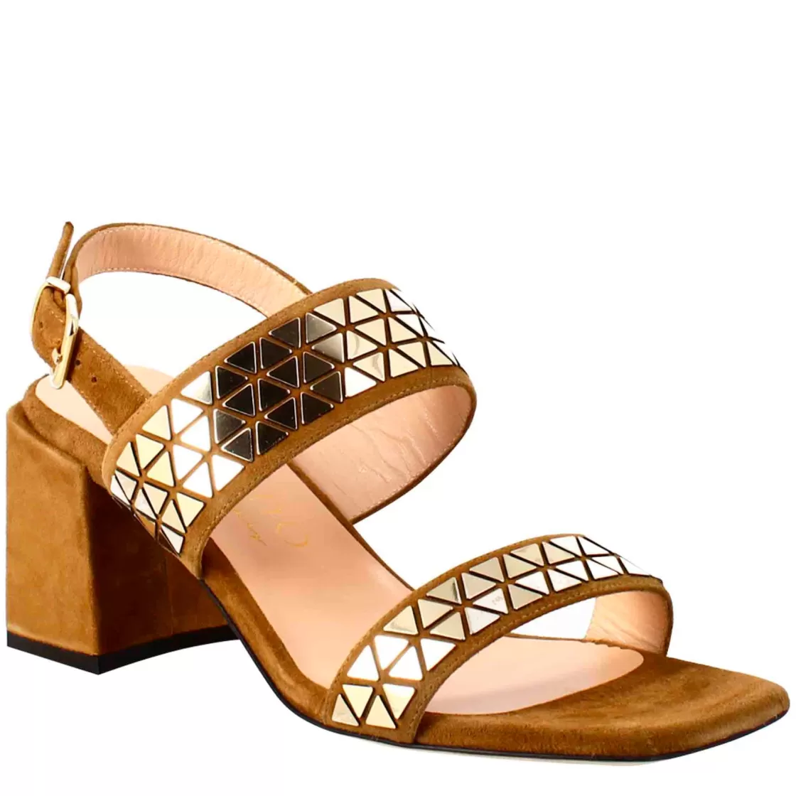 Fashion Leonardo Shoes Sandalo Da Donna In Pelle Scamosciata Con Glitter Applicati Marrone