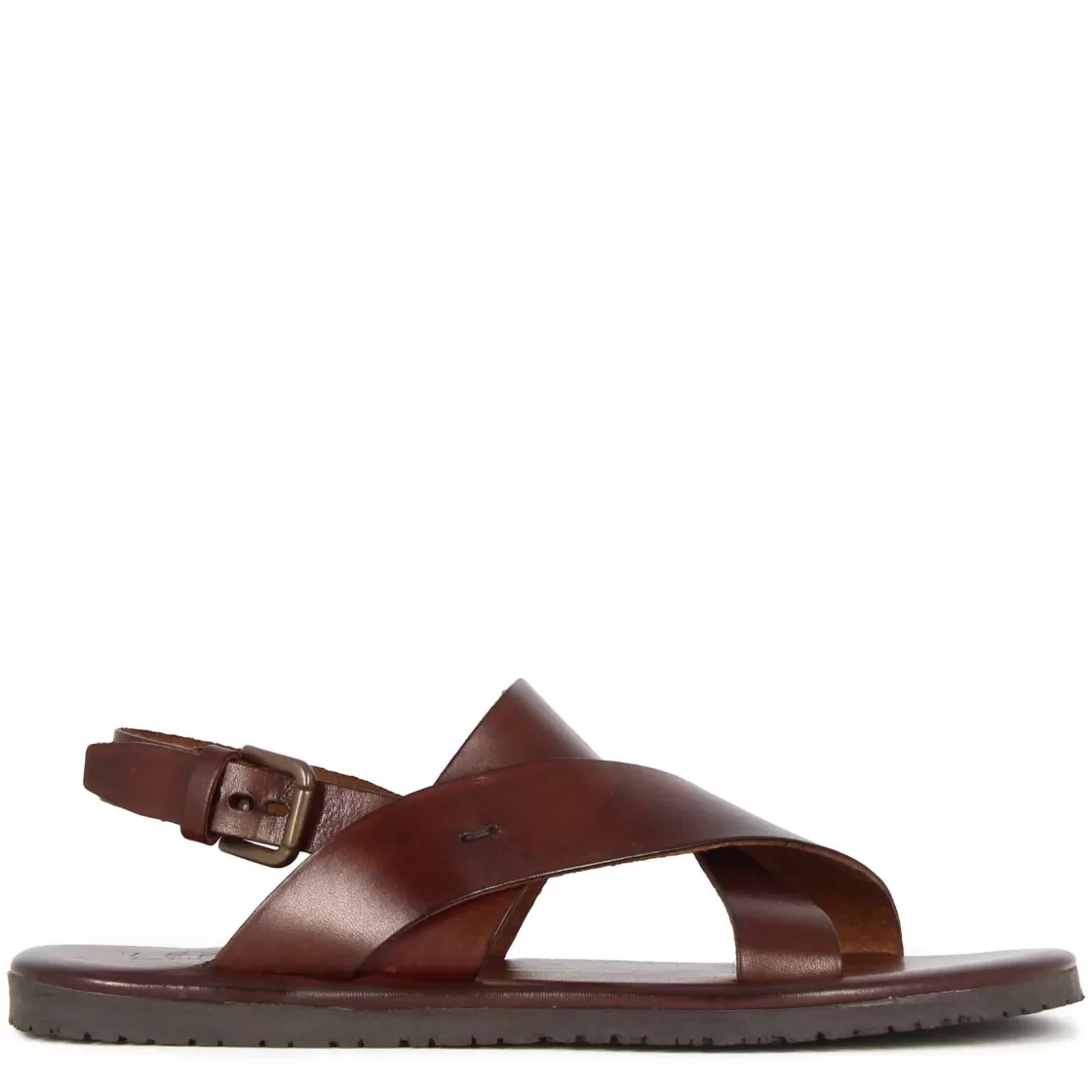 Fashion Leonardo Shoes Sandalo Da Uomo Con Fasce Intrecciate In Pelle Colore Scuro Marrone
