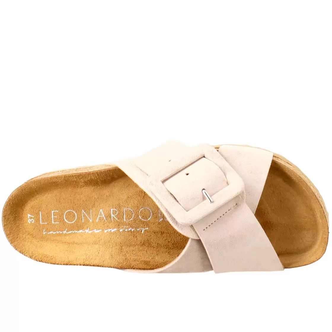 Cheap Leonardo Shoes Sandalo Doppia Fascia E Fibbia Da Donna In Pelle Scamosciata Beige