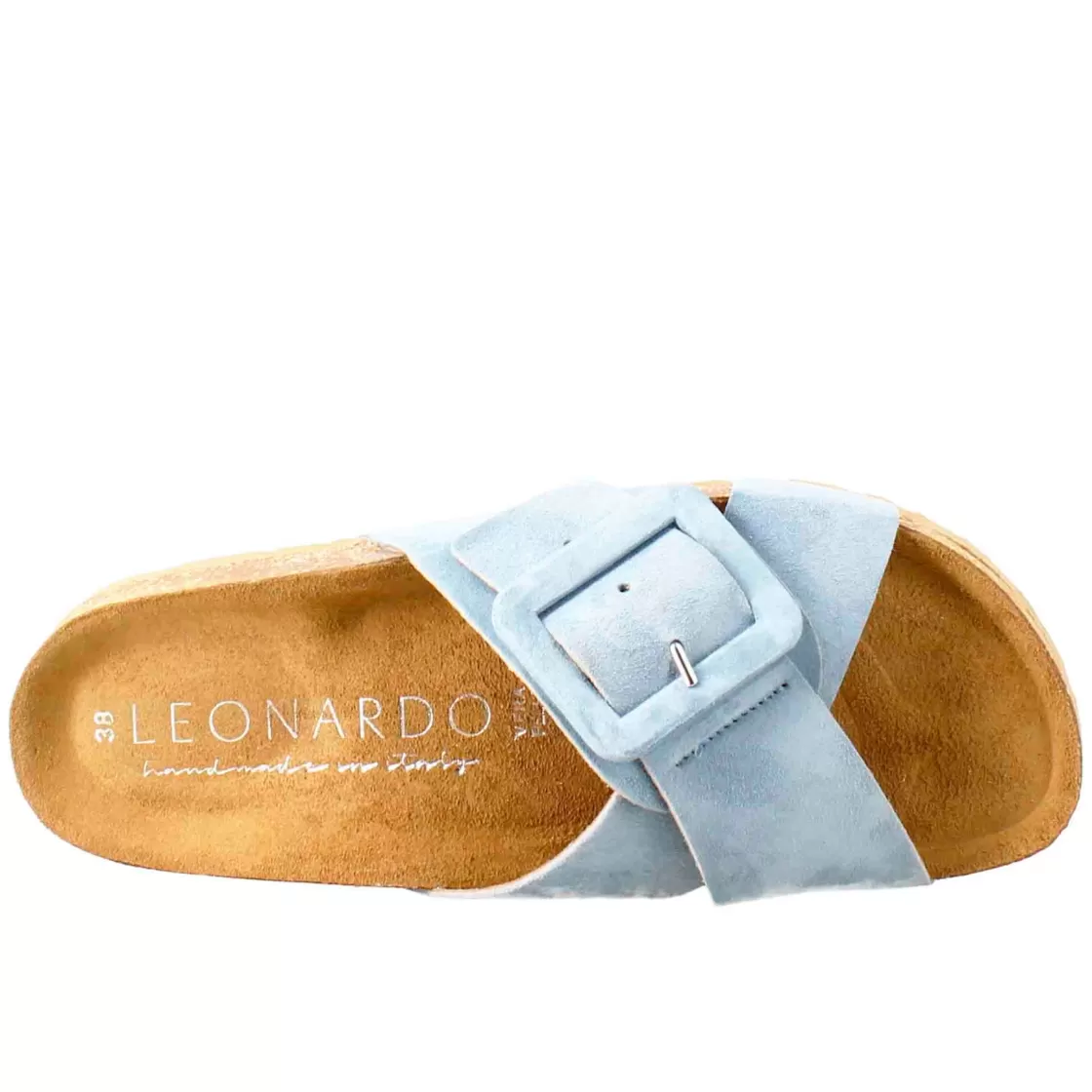Clearance Leonardo Shoes Sandalo Doppia Fascia E Fibbia Da Donna In Pelle Scamosciata Celeste
