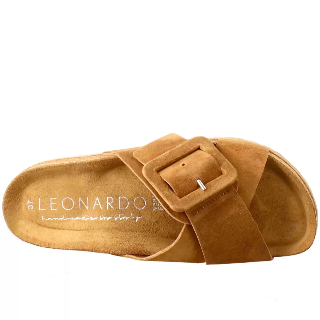 Clearance Leonardo Shoes Sandalo Doppia Fascia E Fibbia Da Donna In Pelle Scamosciata Marrone