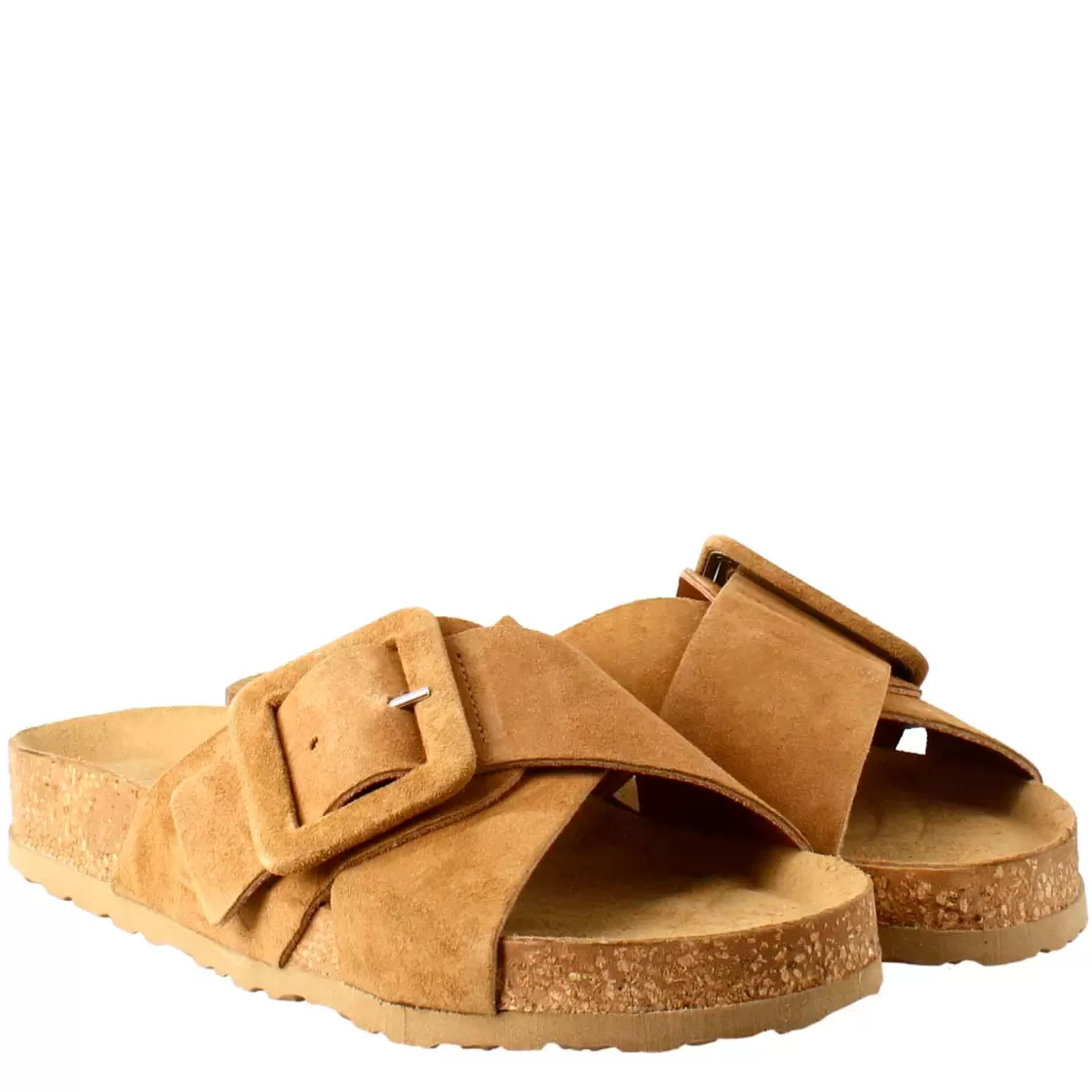 Clearance Leonardo Shoes Sandalo Doppia Fascia E Fibbia Da Donna In Pelle Scamosciata Marrone