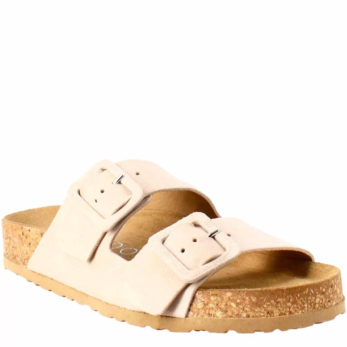 Outlet Leonardo Shoes Sandalo Doppia Fibbia Da Donna In Pelle Scamosciata Beige