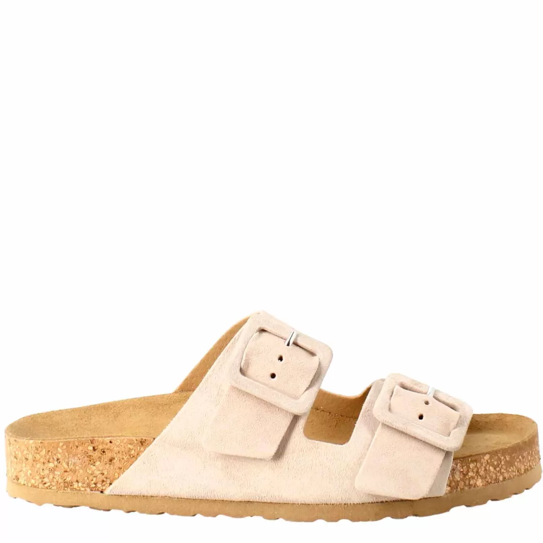 Outlet Leonardo Shoes Sandalo Doppia Fibbia Da Donna In Pelle Scamosciata Beige