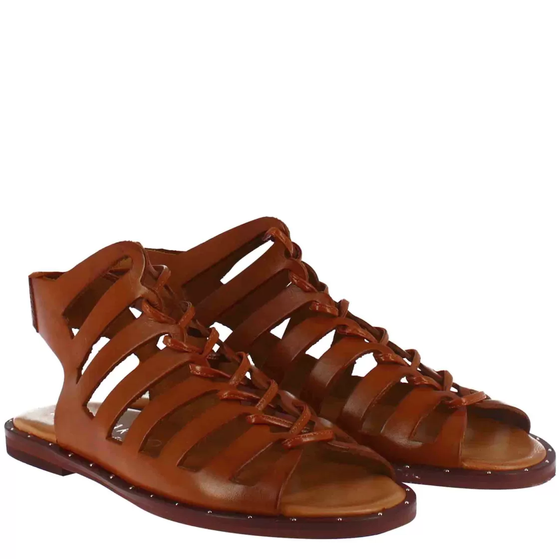 Online Leonardo Shoes Sandalo Gladiatore Da Donna Con Lacci Fatti A Mano In Pelle Marrone