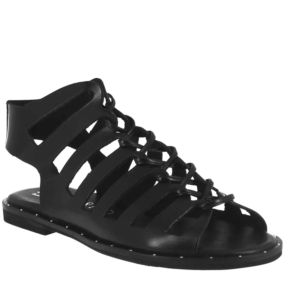 New Leonardo Shoes Sandalo Gladiatore Da Donna Con Lacci Fatti A Mano In Pelle Nero