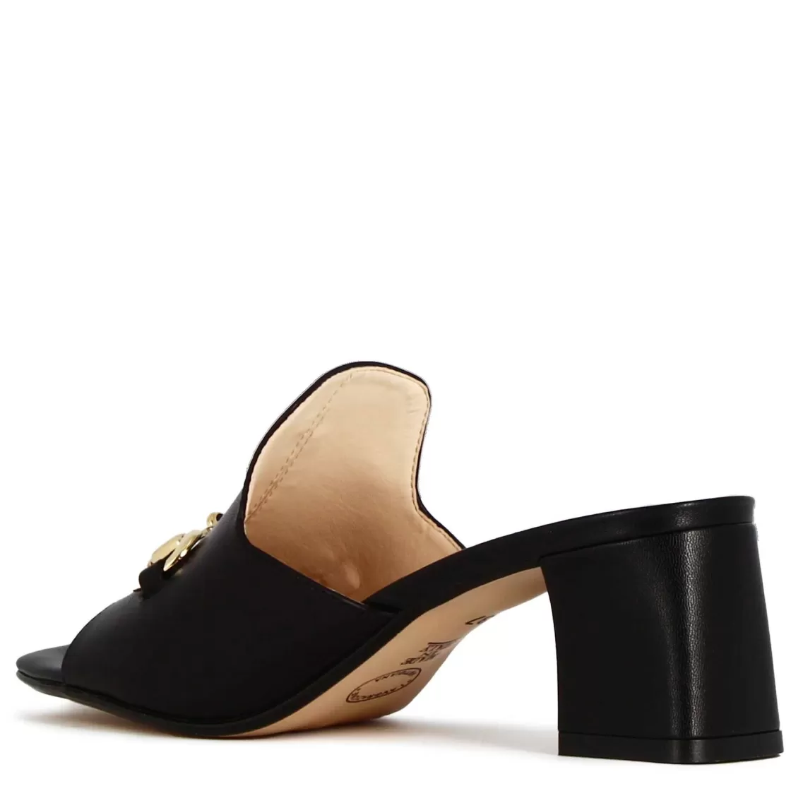 Outlet Leonardo Shoes Sandalo Slider Da Donna In Pelle Colore Con Morsetto Nero