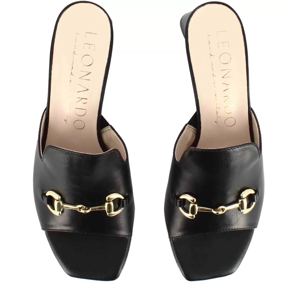Outlet Leonardo Shoes Sandalo Slider Da Donna In Pelle Colore Con Morsetto Nero