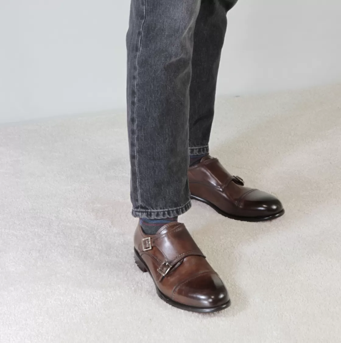 Outlet Leonardo Shoes Scarpa Con Doppia Fibbia Da Uomo Colore Marrone Chiaro