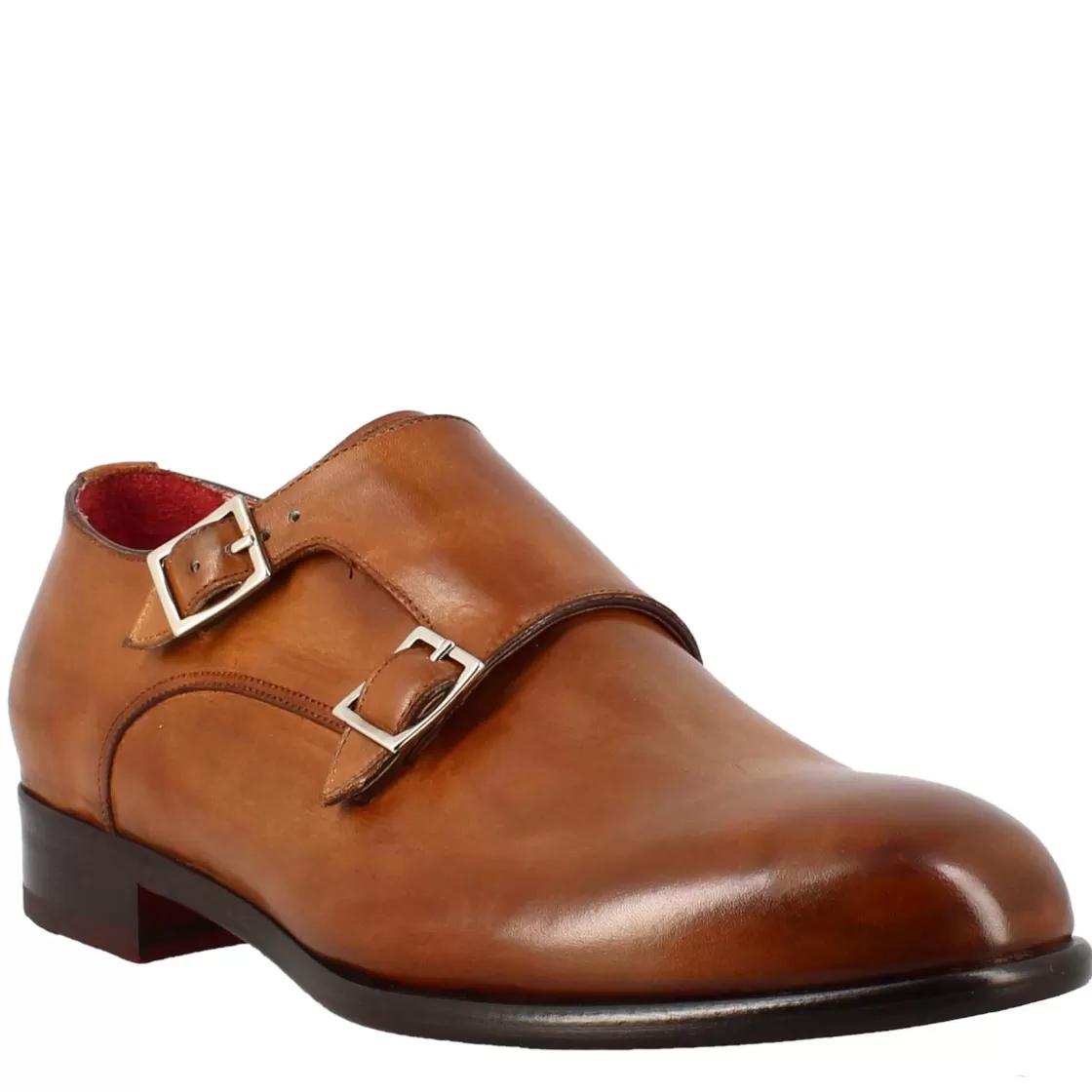 Flash Sale Leonardo Shoes Scarpa Doppia Fibbia Da Uomo In Pelle Siena Marrone