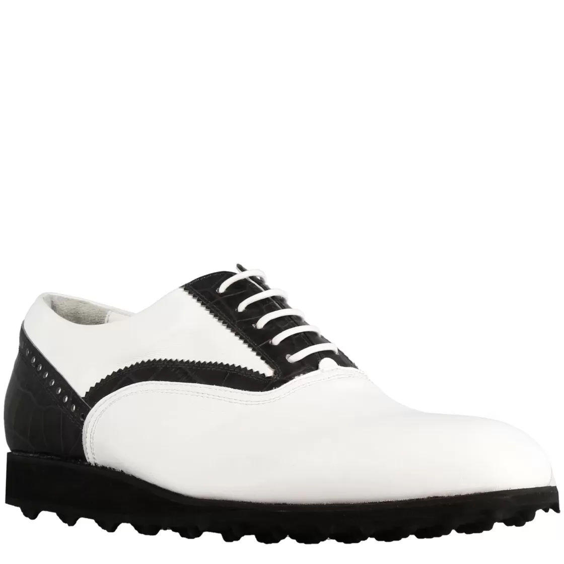 Best Sale Leonardo Shoes Scarpa Golf Da Uomo Fatta A Mano In Pelle Colore Con Dettagli Colore Nero Bianco