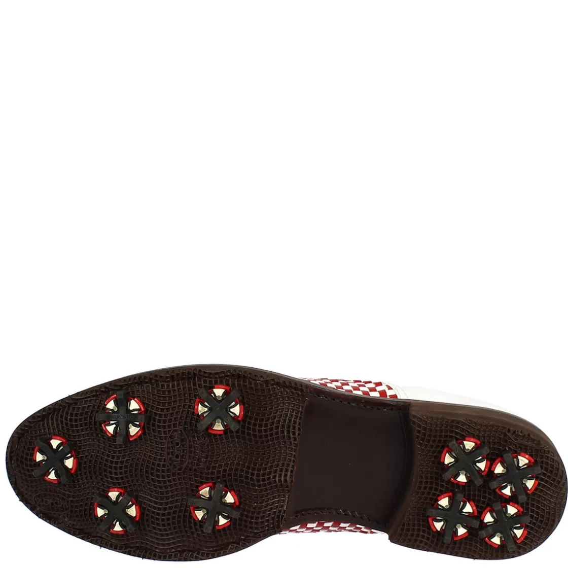 Sale Leonardo Shoes Scarpe Classiche Da Golf Donna Artigianali In Pelle Bianca Rossa Rosso
