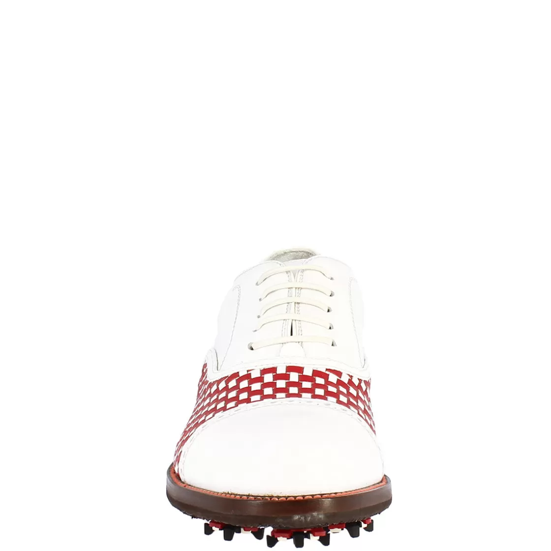 Sale Leonardo Shoes Scarpe Classiche Da Golf Donna Artigianali In Pelle Bianca Rossa Rosso