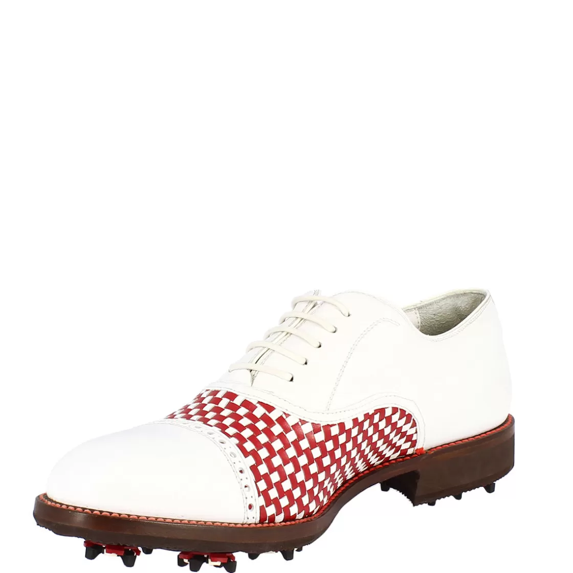 Sale Leonardo Shoes Scarpe Classiche Da Golf Donna Artigianali In Pelle Bianca Rossa Rosso