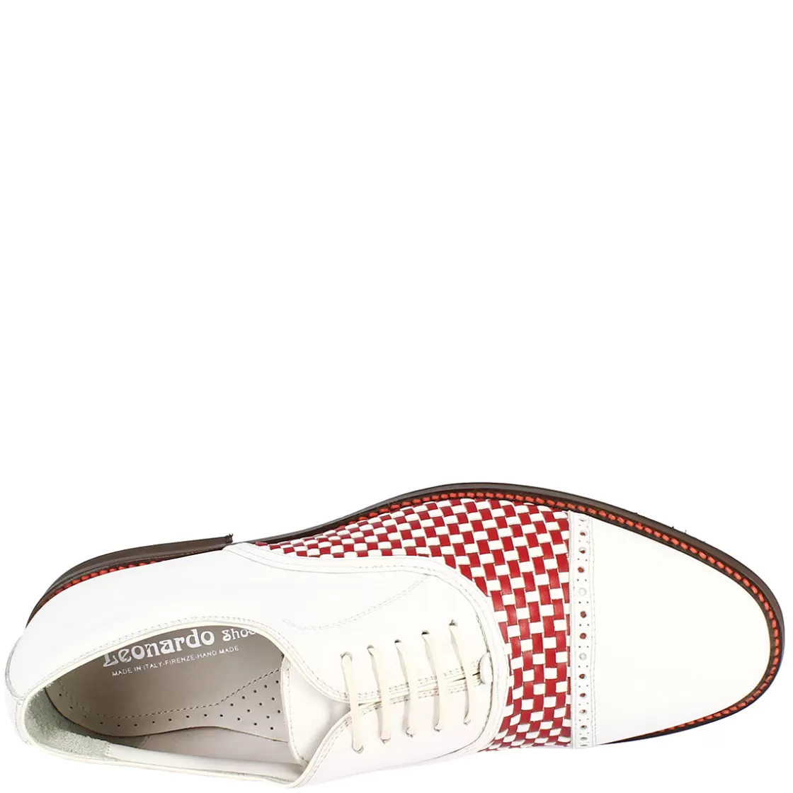 Sale Leonardo Shoes Scarpe Classiche Da Golf Donna Artigianali In Pelle Bianca Rossa Rosso