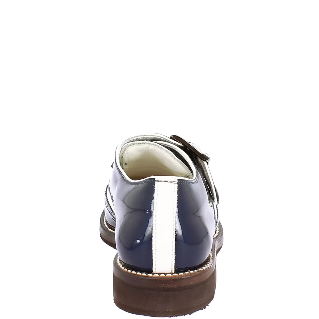 New Leonardo Shoes Scarpe Con Fibbia Da Golf Donna In Pelle Bianca E Vernice Blu