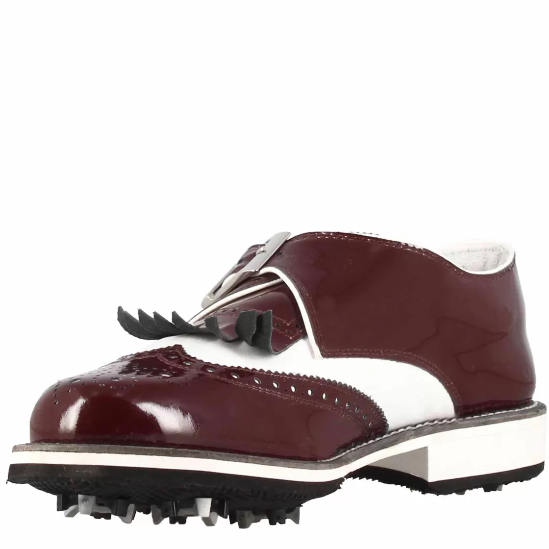 Fashion Leonardo Shoes Scarpe Con Fibbia Da Golf Uomo In Pelle Bianca E Vernice Bordeaux