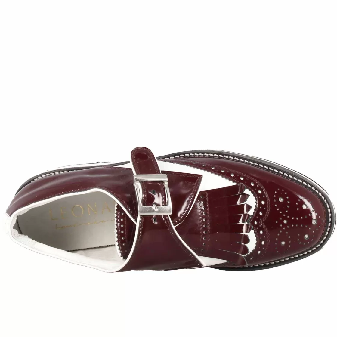Fashion Leonardo Shoes Scarpe Con Fibbia Da Golf Uomo In Pelle Bianca E Vernice Bordeaux