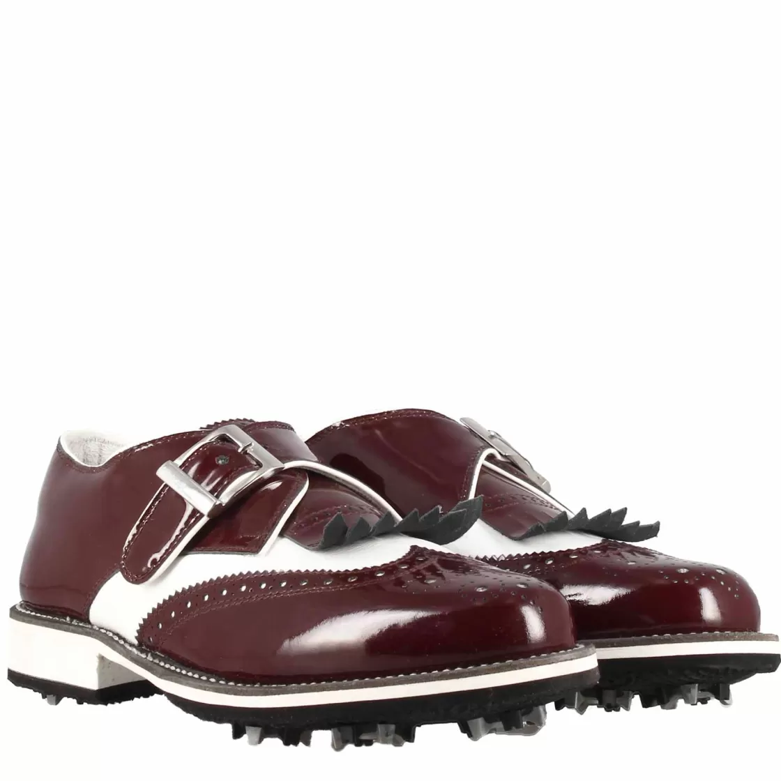 Fashion Leonardo Shoes Scarpe Con Fibbia Da Golf Uomo In Pelle Bianca E Vernice Bordeaux