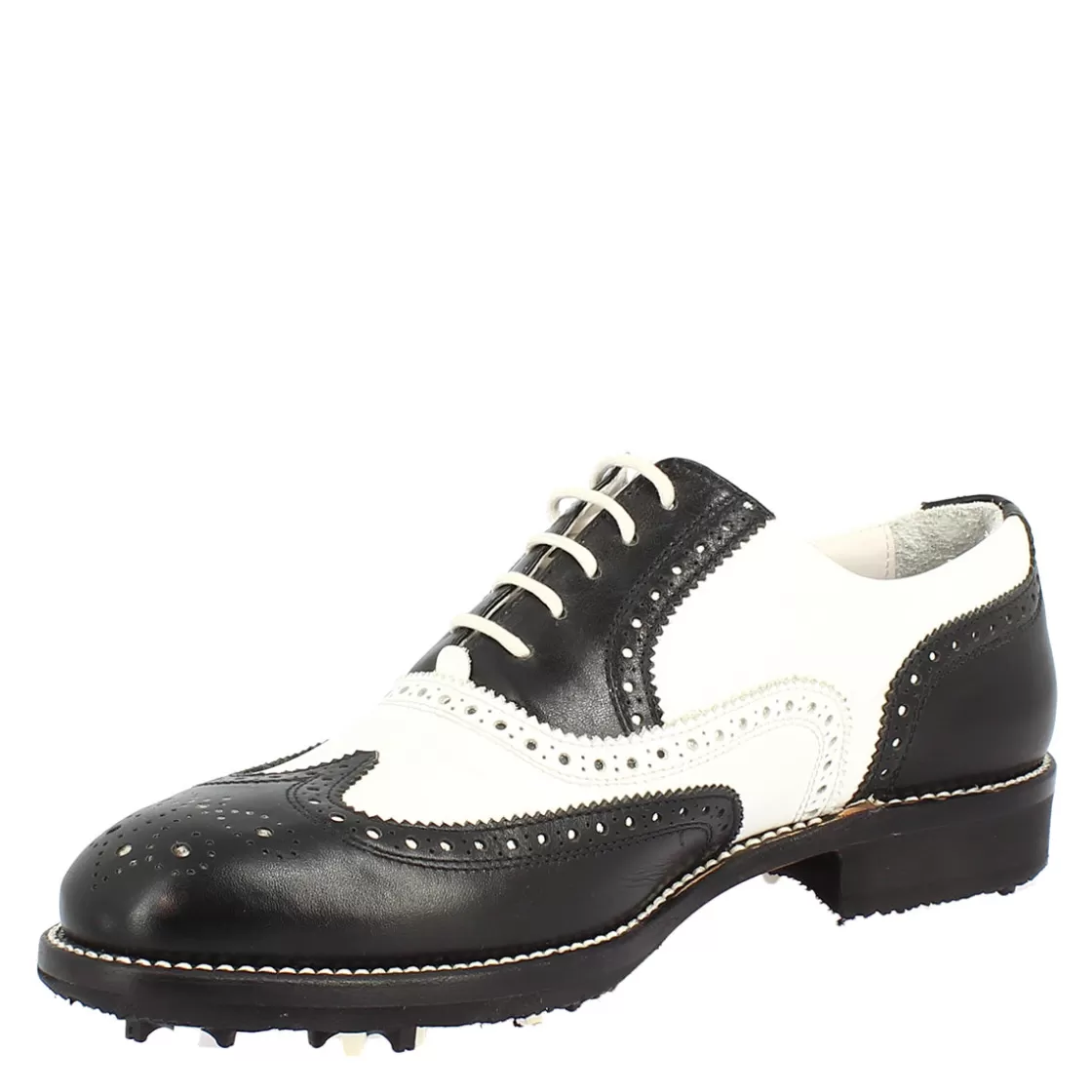 Shop Leonardo Shoes Scarpe Da Golf Da Donna Bicolore E Nero Artigianale In Pelle Bianco