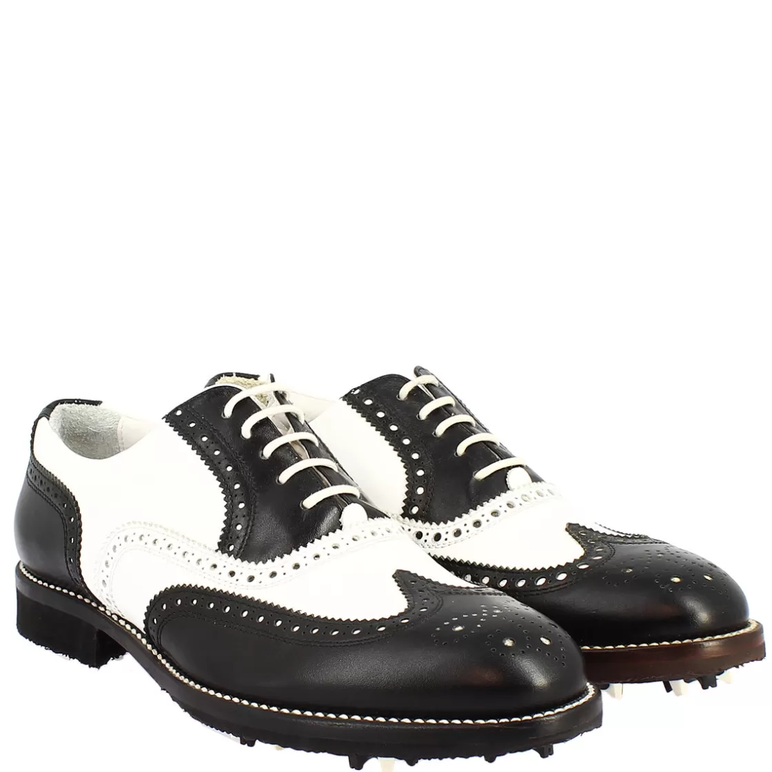 Shop Leonardo Shoes Scarpe Da Golf Da Donna Bicolore E Nero Artigianale In Pelle Bianco
