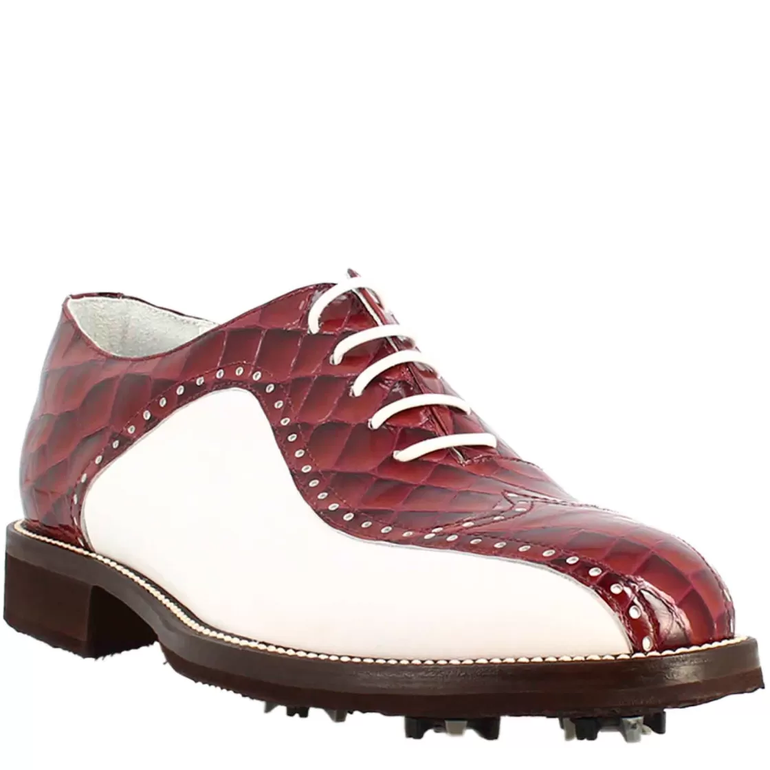 Sale Leonardo Shoes Scarpe Da Golf Da Donna Colore Bianco E Cocco Artigianali In Pelle Bordeaux