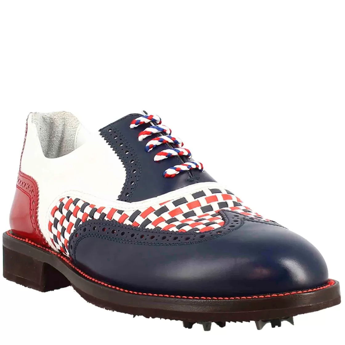 Clearance Leonardo Shoes Scarpe Da Golf Da Donna Colore E Rosso Dettagli Brogue Artigianali In Pelle Blu