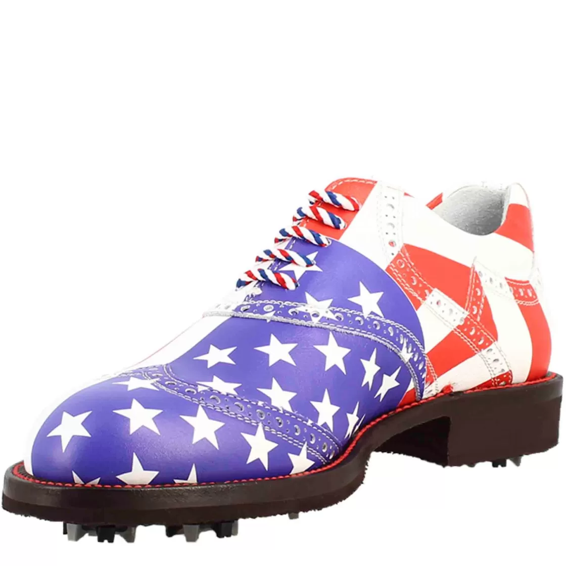 Flash Sale Leonardo Shoes Scarpe Da Golf Da Uomo Blu E Bianco Dettagli Brogue Artigianali In Pelle Rosso