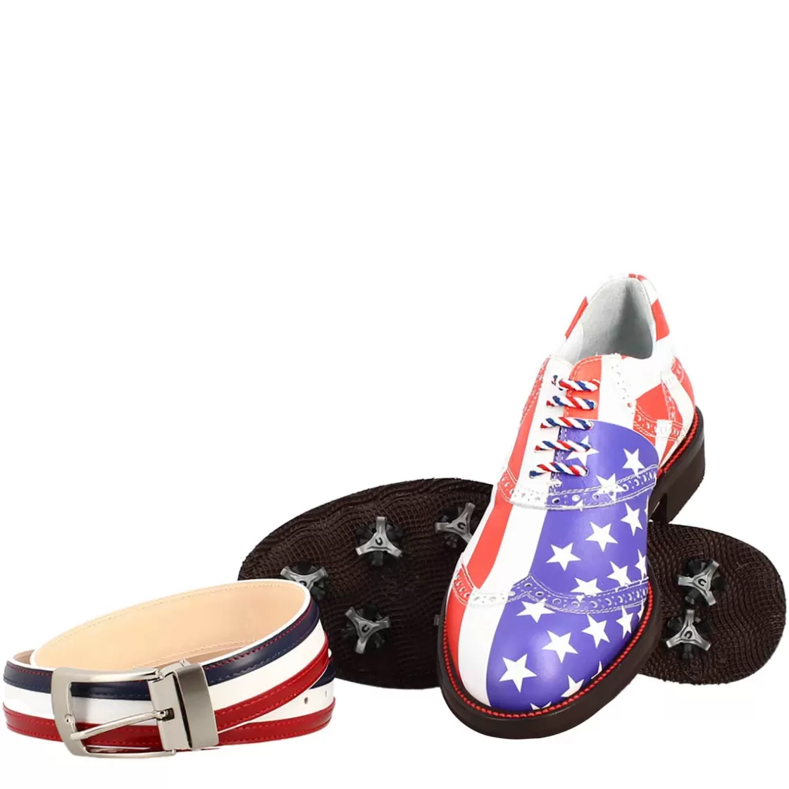 Flash Sale Leonardo Shoes Scarpe Da Golf Da Uomo Blu E Bianco Dettagli Brogue Artigianali In Pelle Rosso