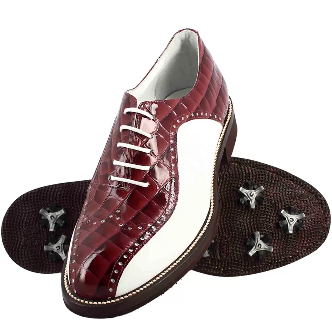 Shop Leonardo Shoes Scarpe Da Golf Da Uomo Colore Bianco E Cocco Artigianali In Pelle Bordeaux