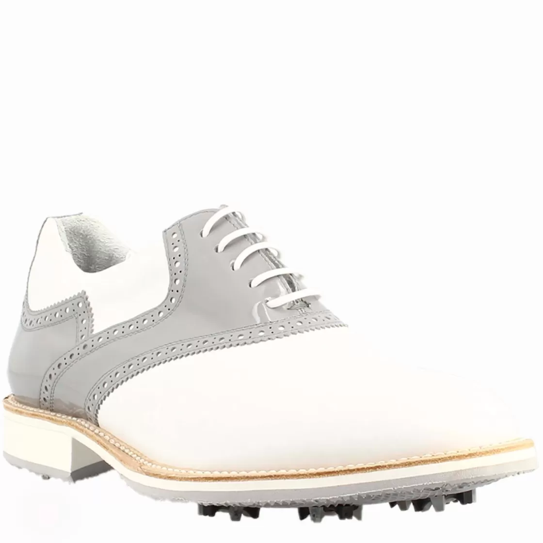 New Leonardo Shoes Scarpe Da Golf Da Uomo Colore E Grigio Dettagli Brogue Artigianali In Pelle Bianco
