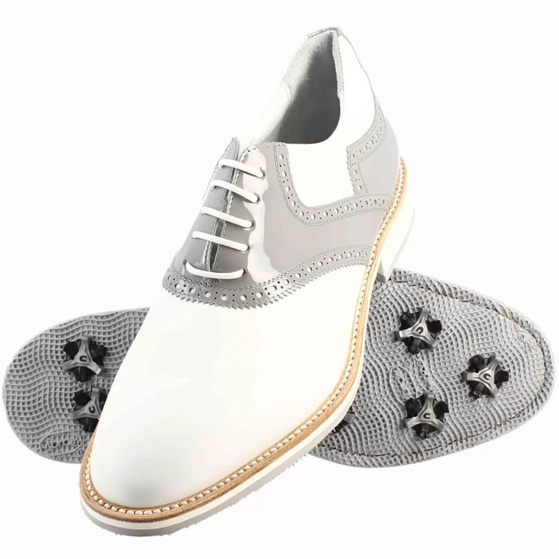 New Leonardo Shoes Scarpe Da Golf Da Uomo Colore E Grigio Dettagli Brogue Artigianali In Pelle Bianco