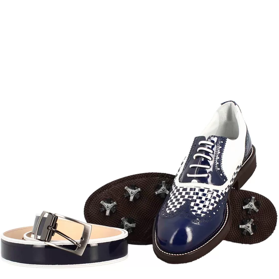 Flash Sale Leonardo Shoes Scarpe Da Golf Da Uomo Colore E Bianco Dettagli Brogue Artigianali In Pelle Blu