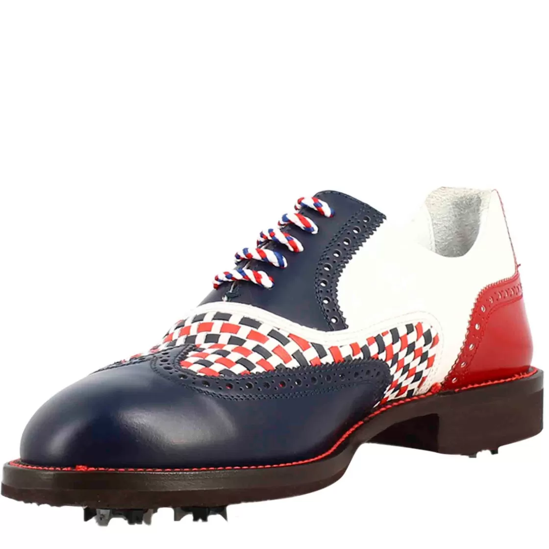 New Leonardo Shoes Scarpe Da Golf Da Uomo Colore E Rosso Dettagli Brogue Artigianali In Pelle Blu