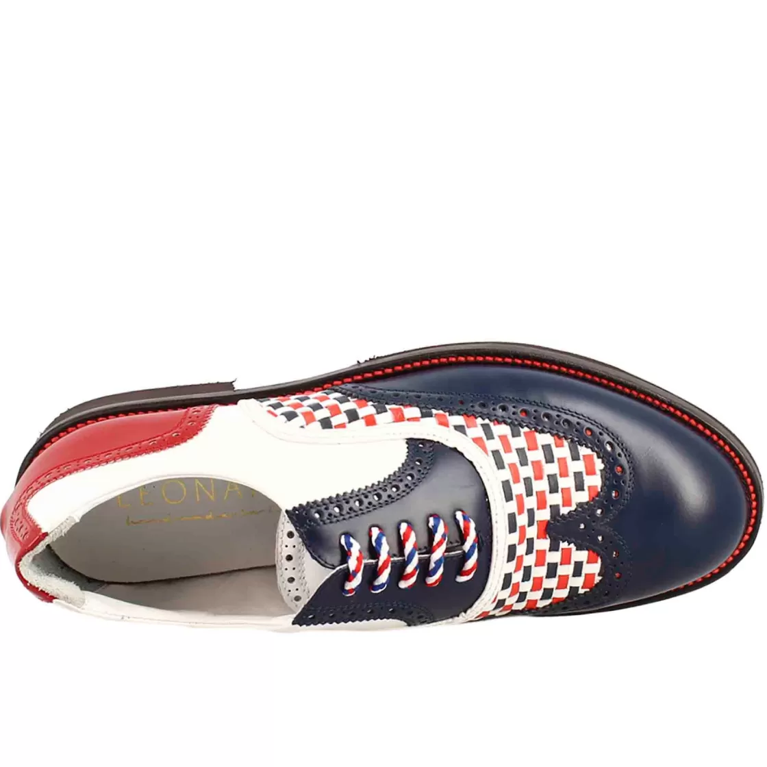 New Leonardo Shoes Scarpe Da Golf Da Uomo Colore E Rosso Dettagli Brogue Artigianali In Pelle Blu