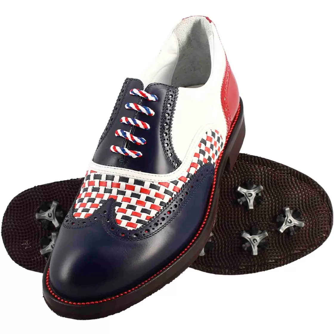 New Leonardo Shoes Scarpe Da Golf Da Uomo Colore E Rosso Dettagli Brogue Artigianali In Pelle Blu