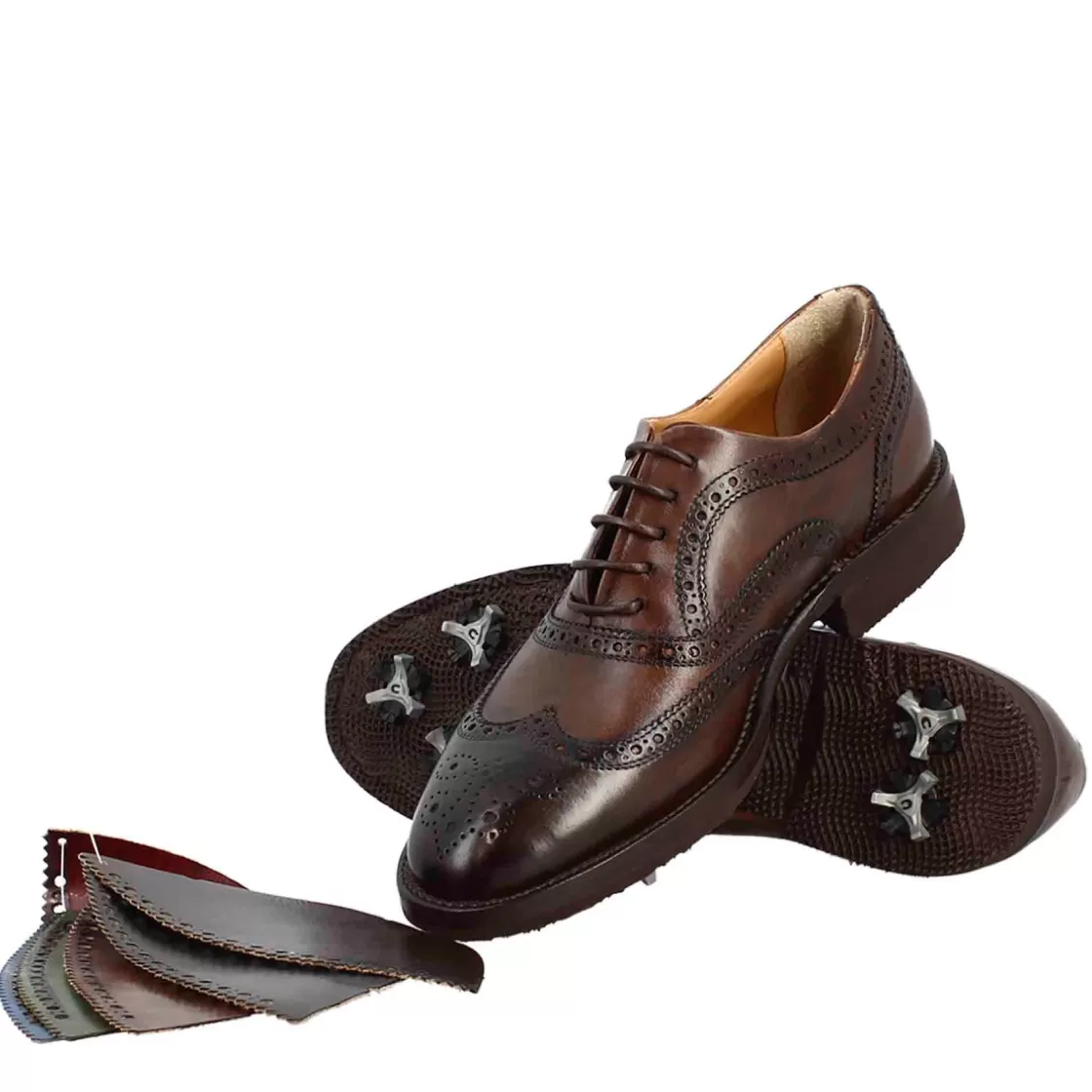 Online Leonardo Shoes Scarpe Da Golf Da Uomo Colore Dettagli Brogue Artigianali In Pelle Marrone