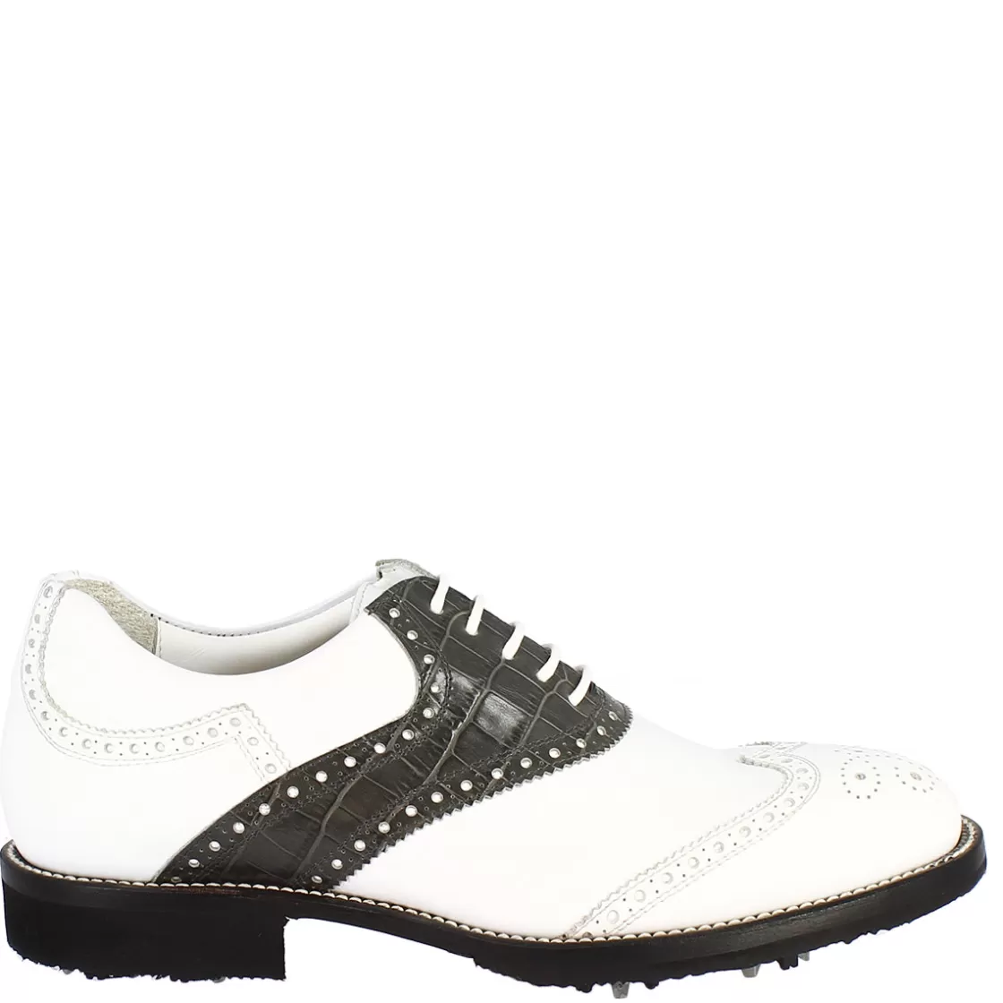 Cheap Leonardo Shoes Scarpe Da Golf Donna Classiche Artigianali In Pelle Bianca Grigia Grigio