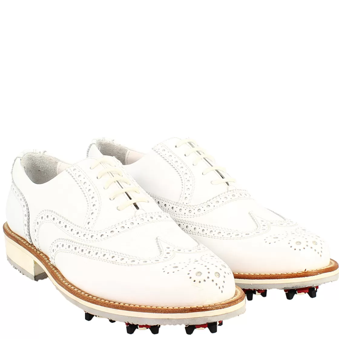 Online Leonardo Shoes Scarpe Da Golf Donna Classiche Brogues Artigianali In Pelle Bianca Bianco