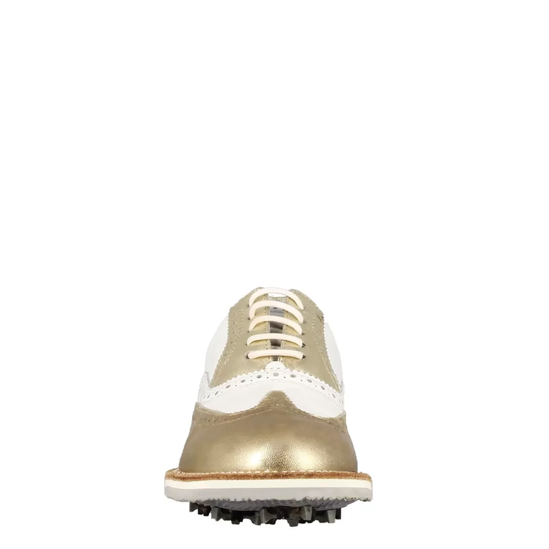 Fashion Leonardo Shoes Scarpe Da Golf Uomo Artigianali In Pelle Bianca Con Dettagli Colore Oro Bianco