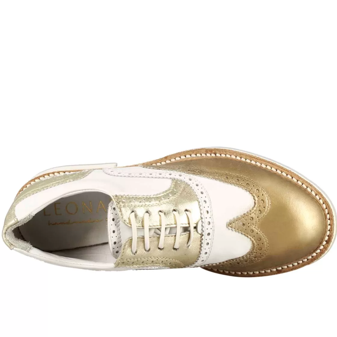 Fashion Leonardo Shoes Scarpe Da Golf Uomo Artigianali In Pelle Bianca Con Dettagli Colore Oro Bianco